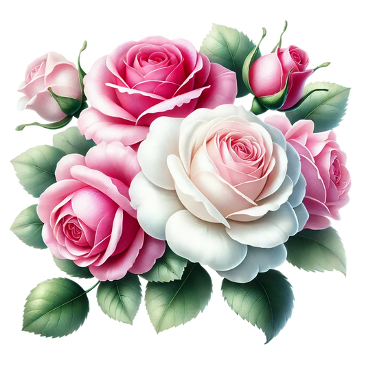 Pink White Roses Green Leaves Vinyl Sticker Decal