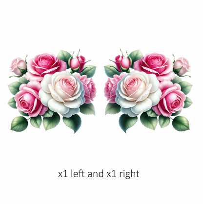 Pink White Roses Green Leaves Vinyl Sticker Decal