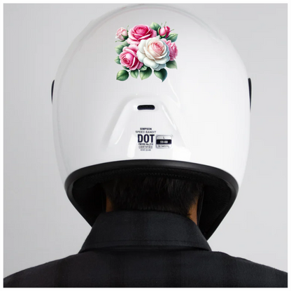 Pink White Roses Green Leaves Vinyl Sticker Decal