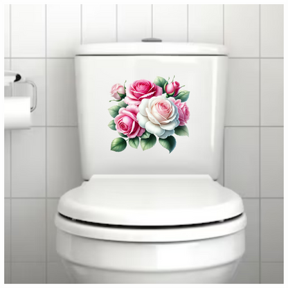 Pink White Roses Green Leaves Vinyl Sticker Decal