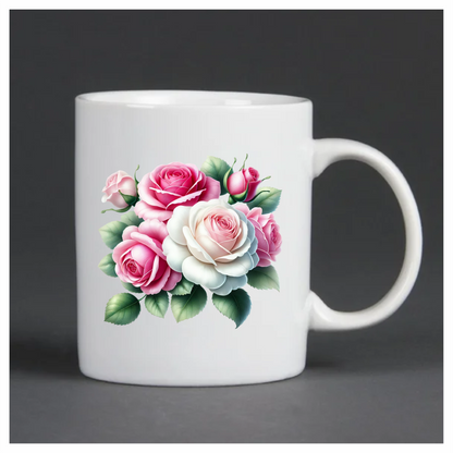 Pink White Roses Green Leaves Vinyl Sticker Decal