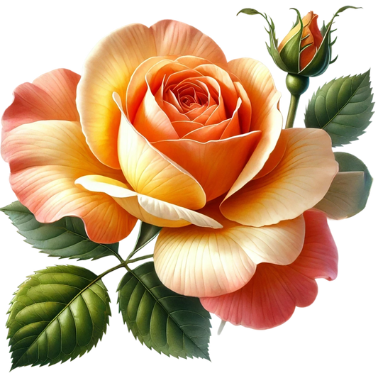 Orange Rose Flower Green Leaves Vinyl Sticker Decal