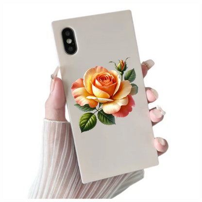 Orange Rose Flower Green Leaves Vinyl Sticker Decal