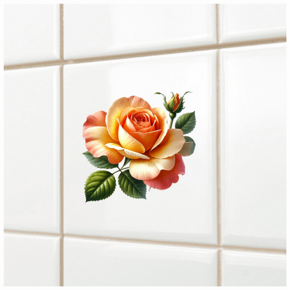 Orange Rose Flower Green Leaves Vinyl Sticker Decal