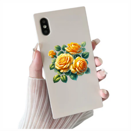 Yellow Roses Green Leaves Floral Design Vinyl Sticker Decal