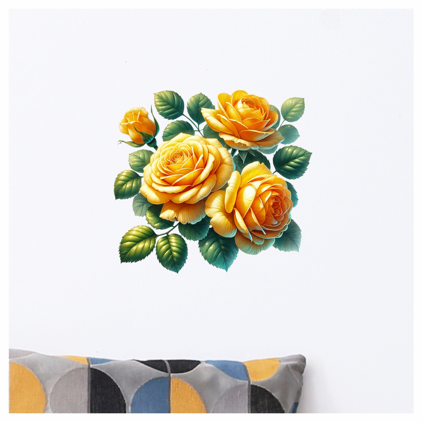 Yellow Roses Green Leaves Floral Design Vinyl Sticker Decal