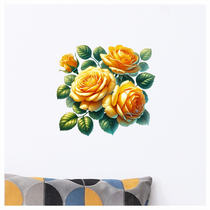 Yellow Roses Green Leaves Floral Design Vinyl Sticker Decal