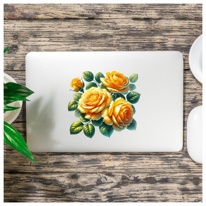 Yellow Roses Green Leaves Floral Design Vinyl Sticker Decal