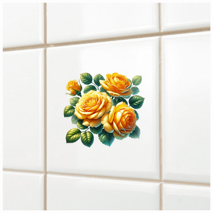 Yellow Roses Green Leaves Floral Design Vinyl Sticker Decal