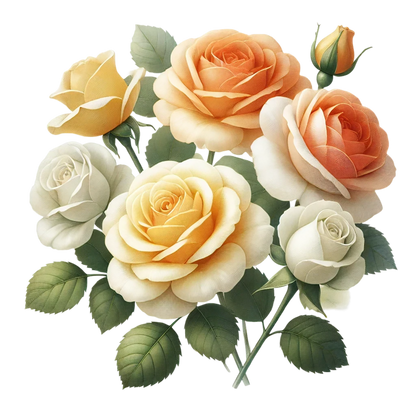 Yellow White Peach Roses Green Leaves Vinyl Sticker Decal