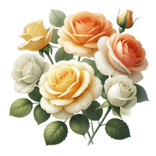 Yellow White Peach Roses Green Leaves Vinyl Sticker Decal