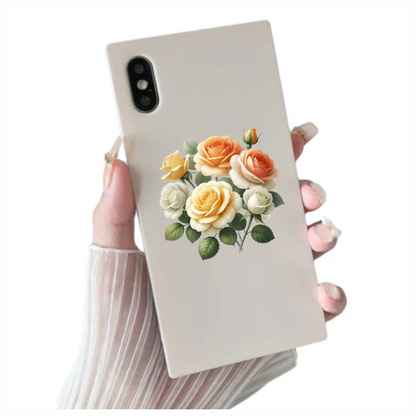 Yellow White Peach Roses Green Leaves Vinyl Sticker Decal