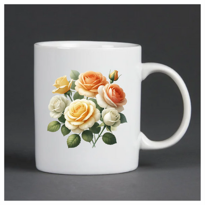 Yellow White Peach Roses Green Leaves Vinyl Sticker Decal