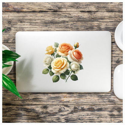 Yellow White Peach Roses Green Leaves Vinyl Sticker Decal