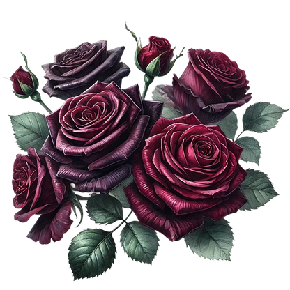 Dark Red Roses Green Leaves Vinyl Sticker Decal