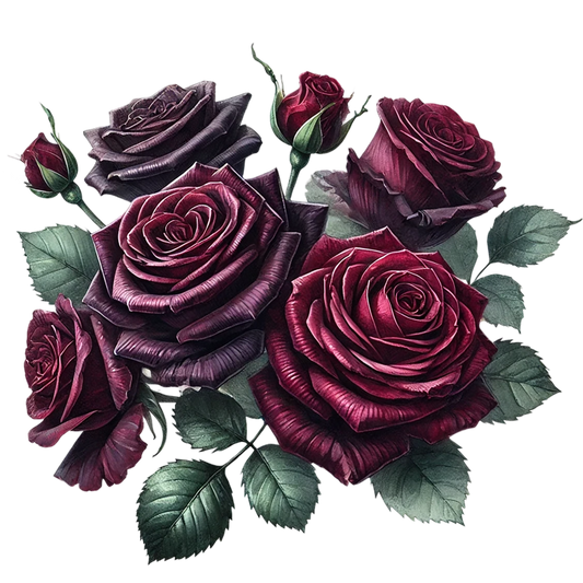 Dark Red Roses Green Leaves Vinyl Sticker Decal