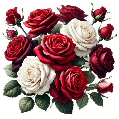 Red White Roses Green Leaves Bouquet Vinyl Sticker Decal