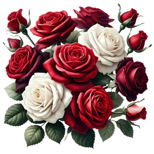 Red White Roses Green Leaves Bouquet Vinyl Sticker Decal