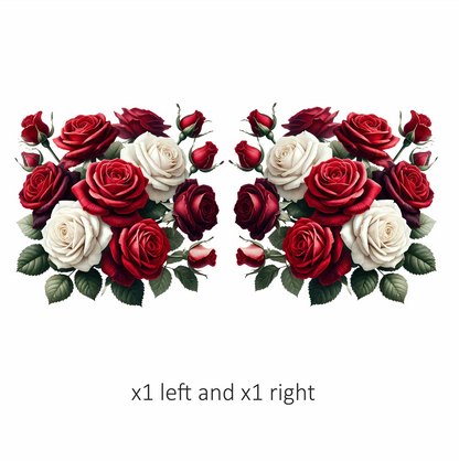 Red White Roses Green Leaves Bouquet Vinyl Sticker Decal
