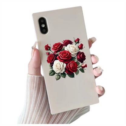 Red White Roses Green Leaves Bouquet Vinyl Sticker Decal