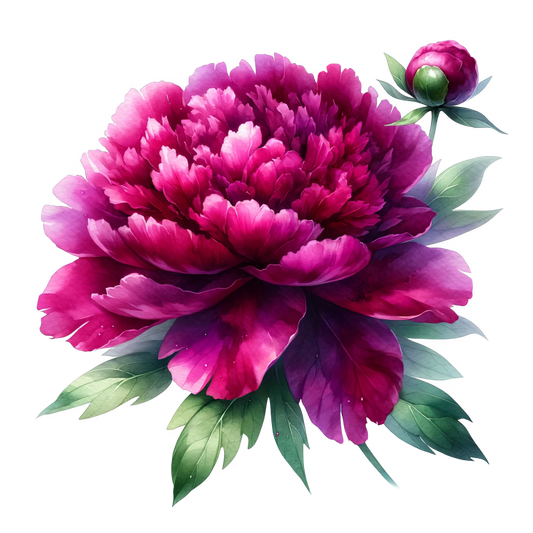 Pink Peony Flower Green Leaves Vinyl Sticker Decal