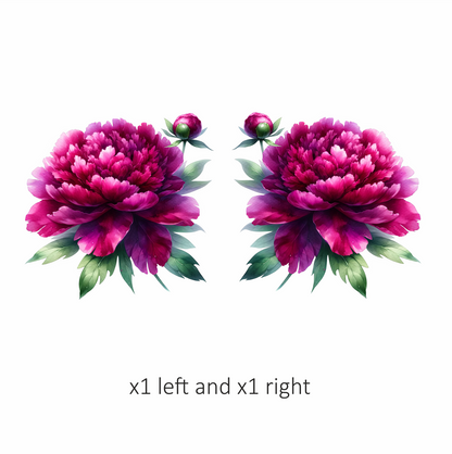 Pink Peony Flower Green Leaves Vinyl Sticker Decal