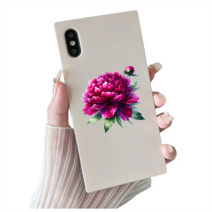 Pink Peony Flower Green Leaves Vinyl Sticker Decal