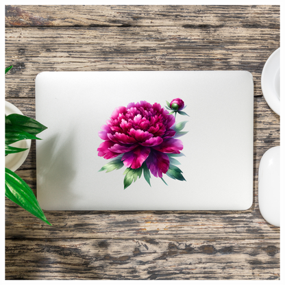 Pink Peony Flower Green Leaves Vinyl Sticker Decal