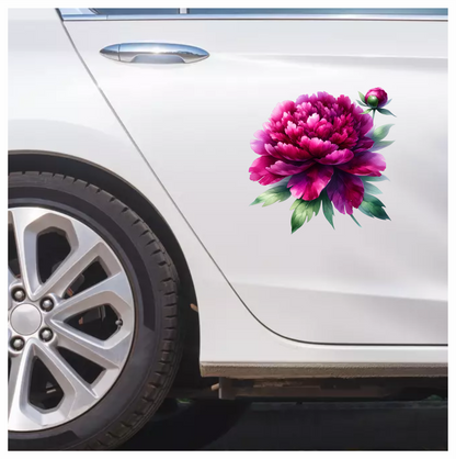 Pink Peony Flower Green Leaves Vinyl Sticker Decal