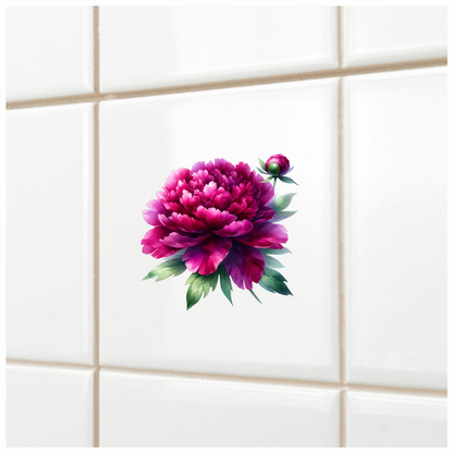 Pink Peony Flower Green Leaves Vinyl Sticker Decal