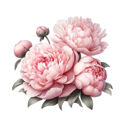 Pink Peony Flower Bouquet Leaves Vinyl Sticker Decal
