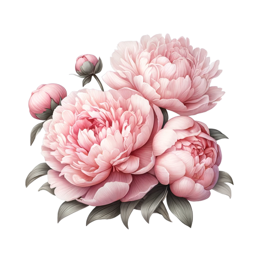 Pink Peony Flower Bouquet Leaves Vinyl Sticker Decal