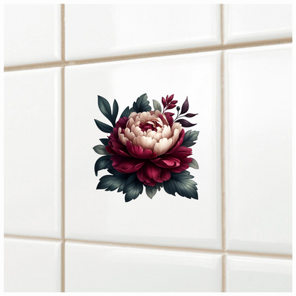 Red White Flower Green Leaves Vinyl Sticker Decal