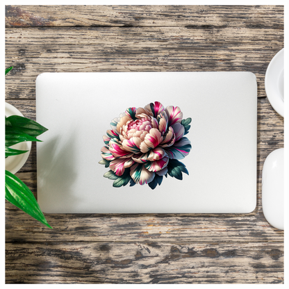 Flower Pink White Green Leaves Bloom Vinyl Sticker Decal