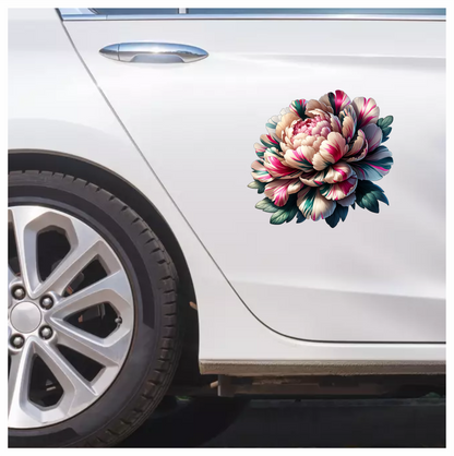 Flower Pink White Green Leaves Bloom Vinyl Sticker Decal