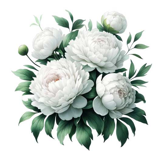 White Peony Flowers Green Leaves Vinyl Sticker Decal