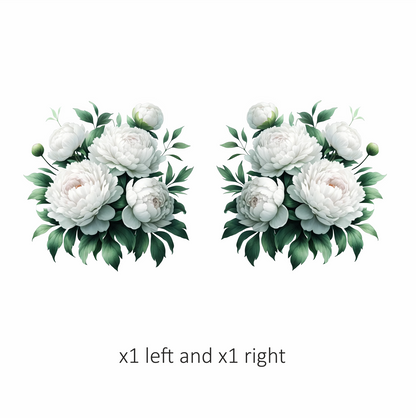 White Peony Flowers Green Leaves Vinyl Sticker Decal