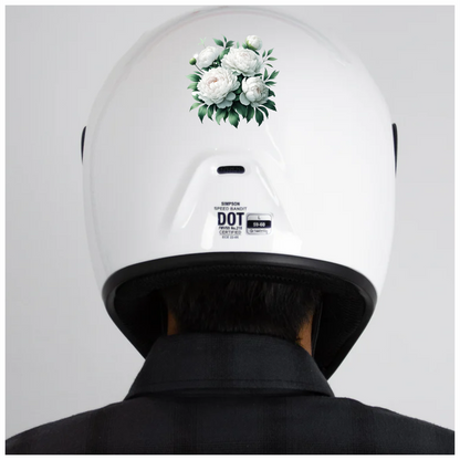 White Peony Flowers Green Leaves Vinyl Sticker Decal