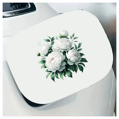 White Peony Flowers Green Leaves Vinyl Sticker Decal