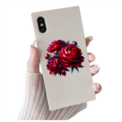 Red Flowers Blooming Green Leaves Vinyl Sticker Decal