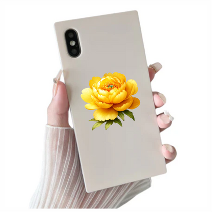 Yellow Flower Petals Bloom Green Center Vinyl Sticker Decal