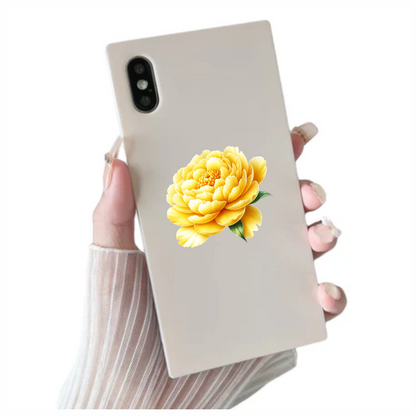Yellow Flower Large Petals Green Leaves Vinyl Sticker Decal