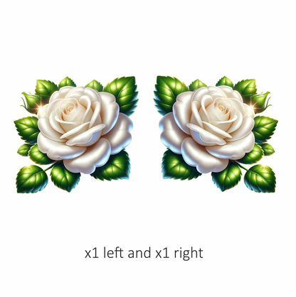 White Rose Green Leaves Floral Vinyl Sticker Decal