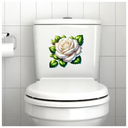 White Rose Green Leaves Floral Vinyl Sticker Decal