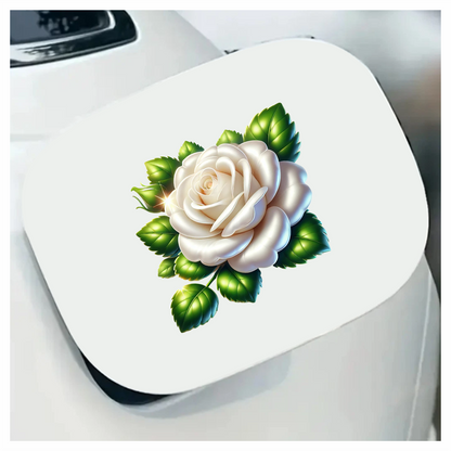 White Rose Green Leaves Floral Vinyl Sticker Decal