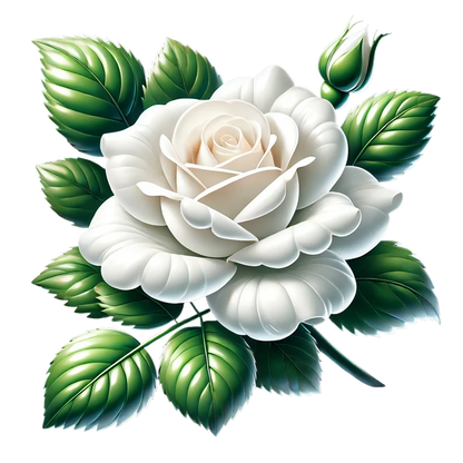 White Rose Green Leaves Blooming Vinyl Sticker Decal