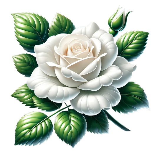 White Rose Green Leaves Blooming Vinyl Sticker Decal