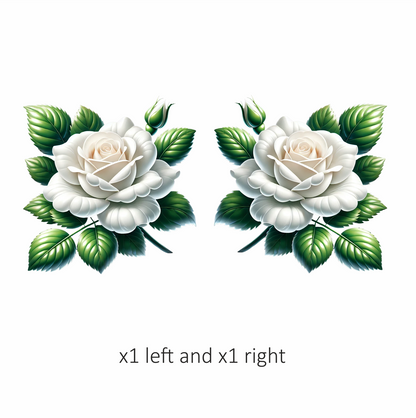 White Rose Green Leaves Blooming Vinyl Sticker Decal