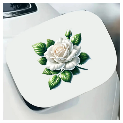 White Rose Green Leaves Blooming Vinyl Sticker Decal