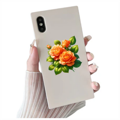 Orange Roses Green Leaves Floral Vinyl Sticker Decal